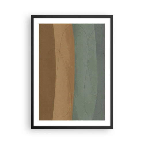 Affiche dans un cadre noir - Poster - Lignes organiques sur des fonds terreux et verts - 50x70cm - Composition horizontale - Décoration murale moderne pour le salon et la chambre ARTTOR
