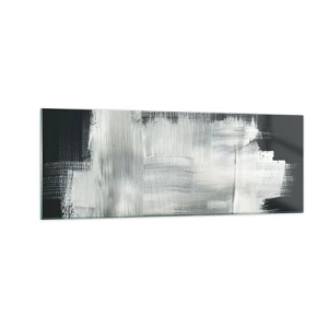 Impression sur verre - Image sur verre - Traits abstraits blancs sur fond sombre - 140x50cm - Tissé à la verticale et à l'horizontale - Décoration murale moderne pour le salon et la chambre ARTTOR