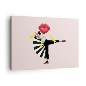 Impression sur toile - Image sur toile - Figure surréaliste avec bouche et éléments géométriques - 70x50cm - Pop-art surréaliste - Décoration murale moderne pour le salon et la chambre ARTTOR