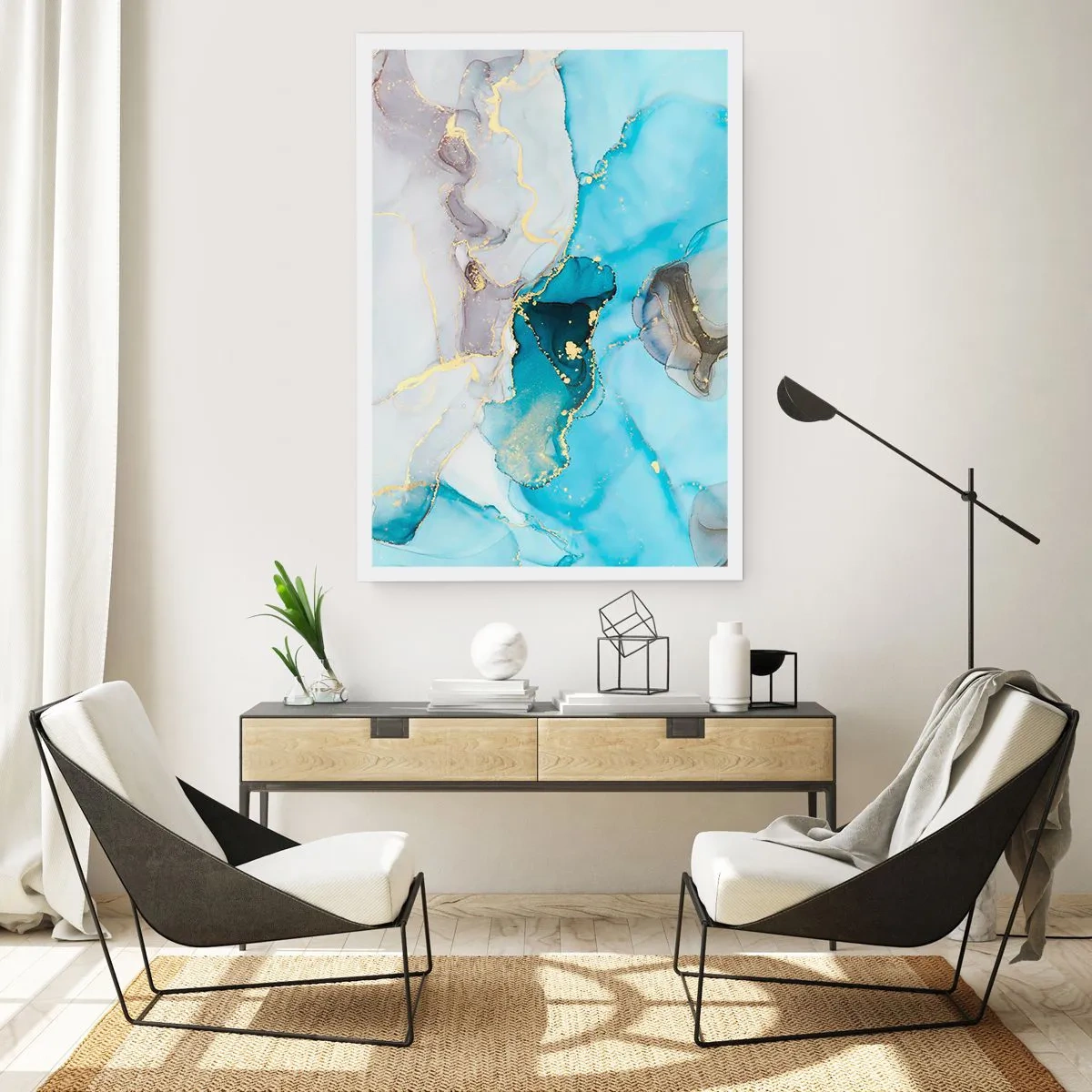 Affiche - Poster - Etude de la rencontre gris et turquoise - 61x91 cm