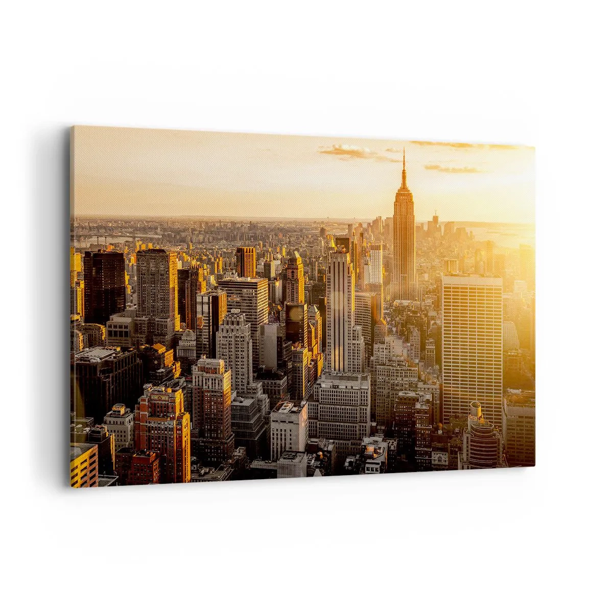 Impression sur toile - Image sur toile - Skyline de New York au coucher du soleil avec vue sur l'Empire State Building - 100x70cm - Grandir au soleil - Décoration murale moderne pour le salon et la chambre ARTTOR
