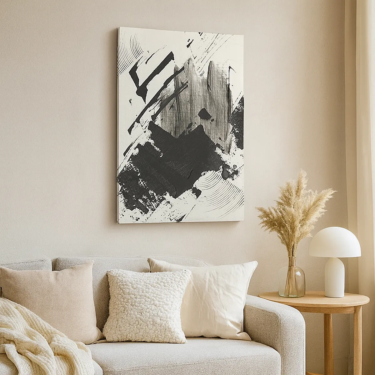 Impression sur toile - Image sur toile - Traits abstraits de noir sur fond blanc - 50x70cm - Abstraction – expression du noir - Décoration murale moderne pour le salon et la chambre ARTTOR