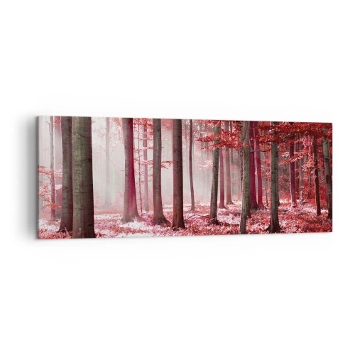 Impression sur toile - Image sur toile - Une forêt époustouflante aux teintes rouges avec des rayons de lumière pénétrant à travers les arbres - 140x50cm - Le rouge est tout aussi beau - Décoration murale moderne pour le salon et la chambre ARTTOR