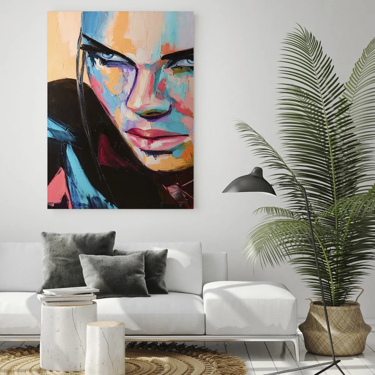 Impression sur verre - Image sur verre - Portrait d'une femme aux couleurs vives sur un fond abstrait - 50x70cm - Le coeur sauvageon - Décoration murale moderne pour le salon et la chambre ARTTOR
