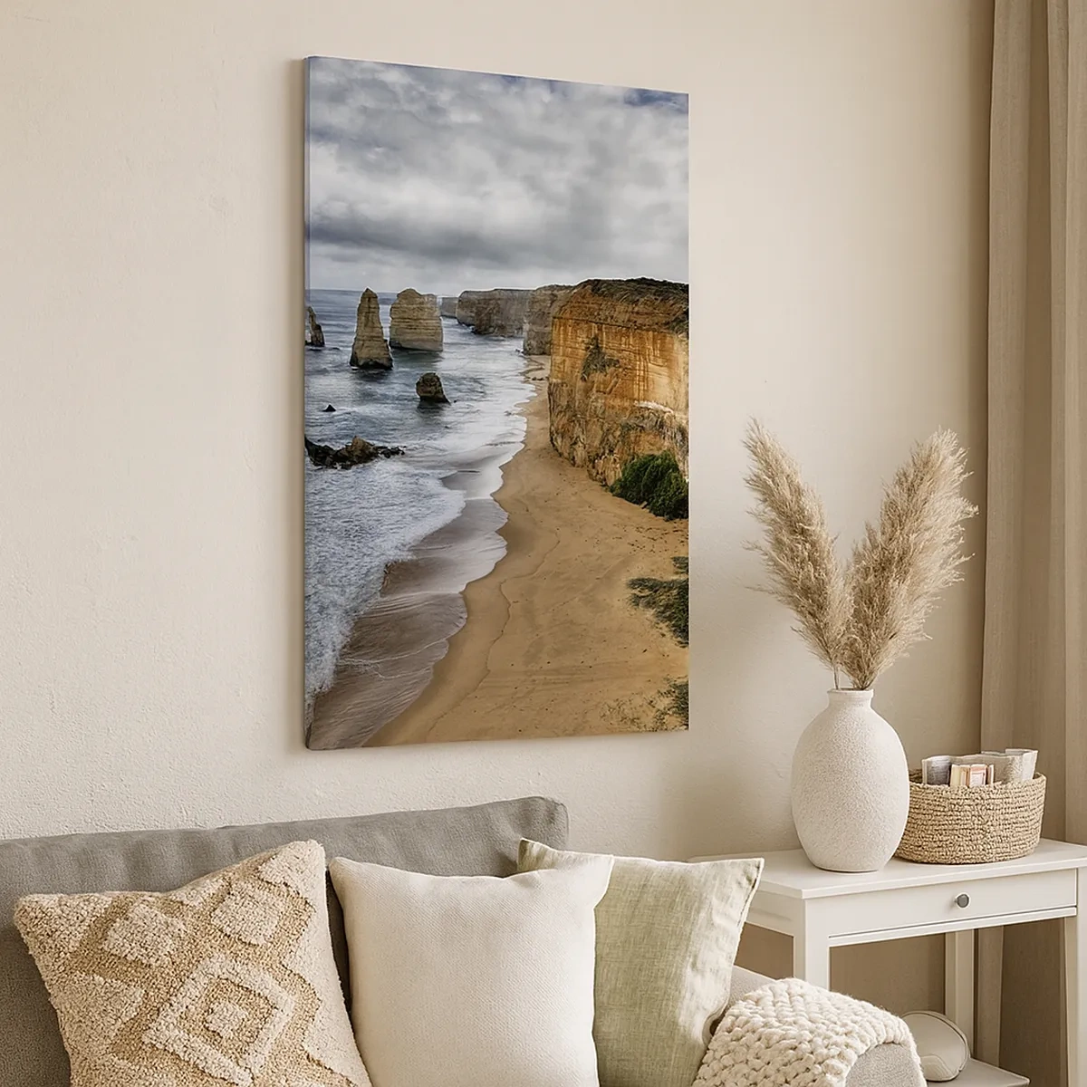 Impression sur toile - Image sur toile - Côte rocheuse avec plage et formations rocheuses - 50x70cm - Beauté brute - Décoration murale moderne pour le salon et la chambre ARTTOR