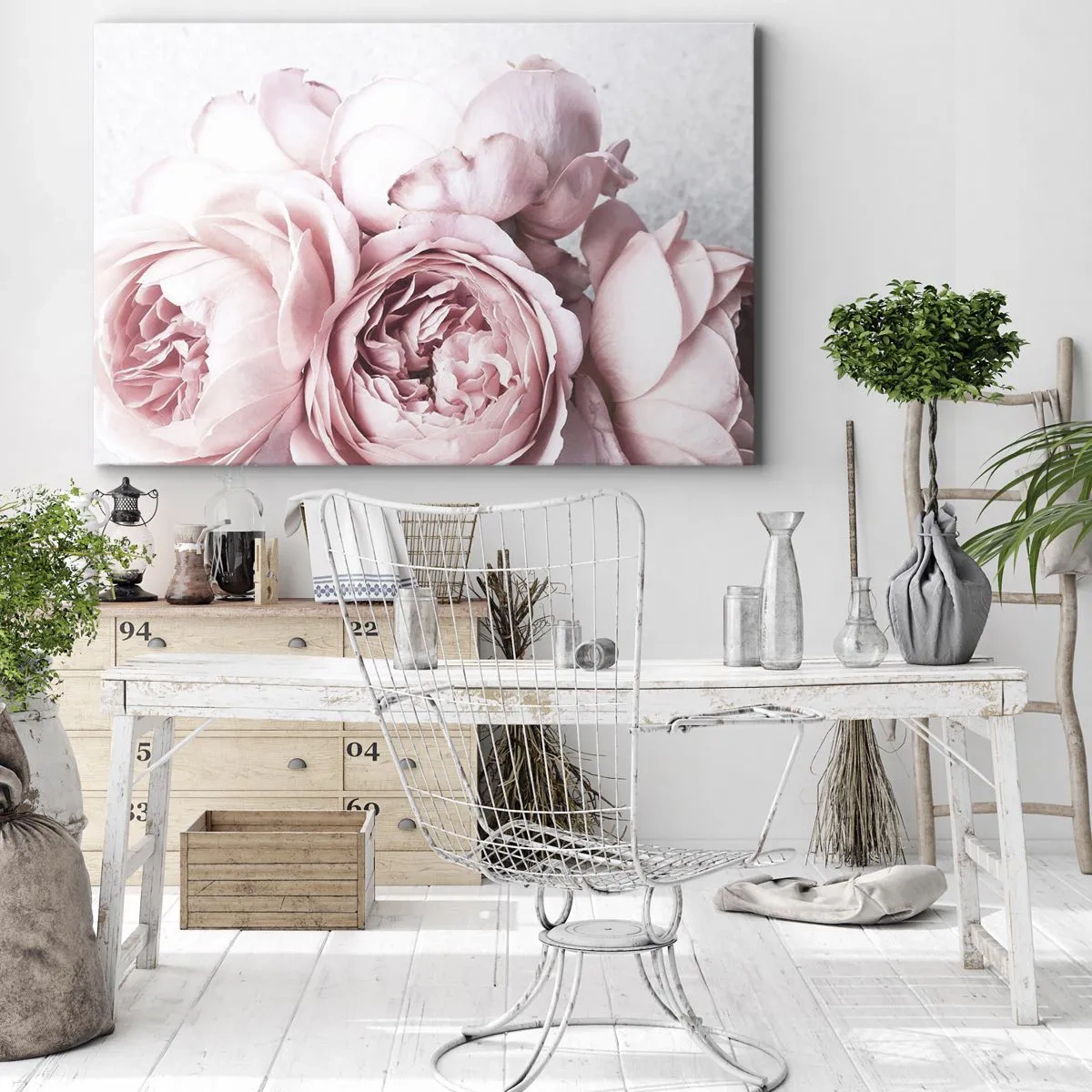 Impression sur toile - Image sur toile - Pivoines roses dans une lumière douce sur un fond clair - 120x80cm - Pour les romantiques - Décoration murale moderne pour le salon et la chambre ARTTOR
