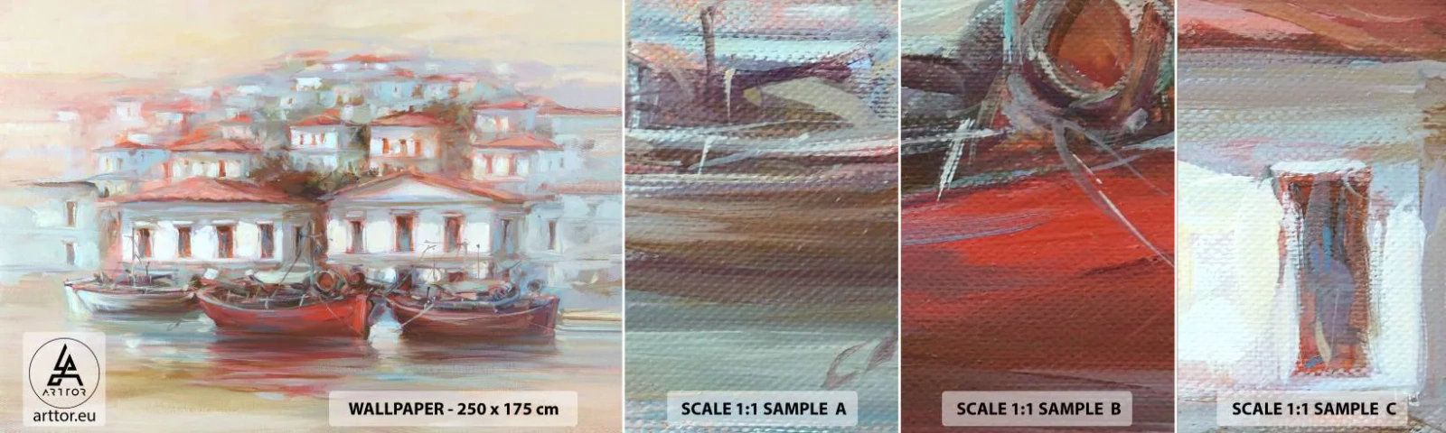 Échantillon de Papier Peint Autocollant Deluxe Sticker - Petite ville heureuse - Architecture, Voilier, port - 100x30 cm