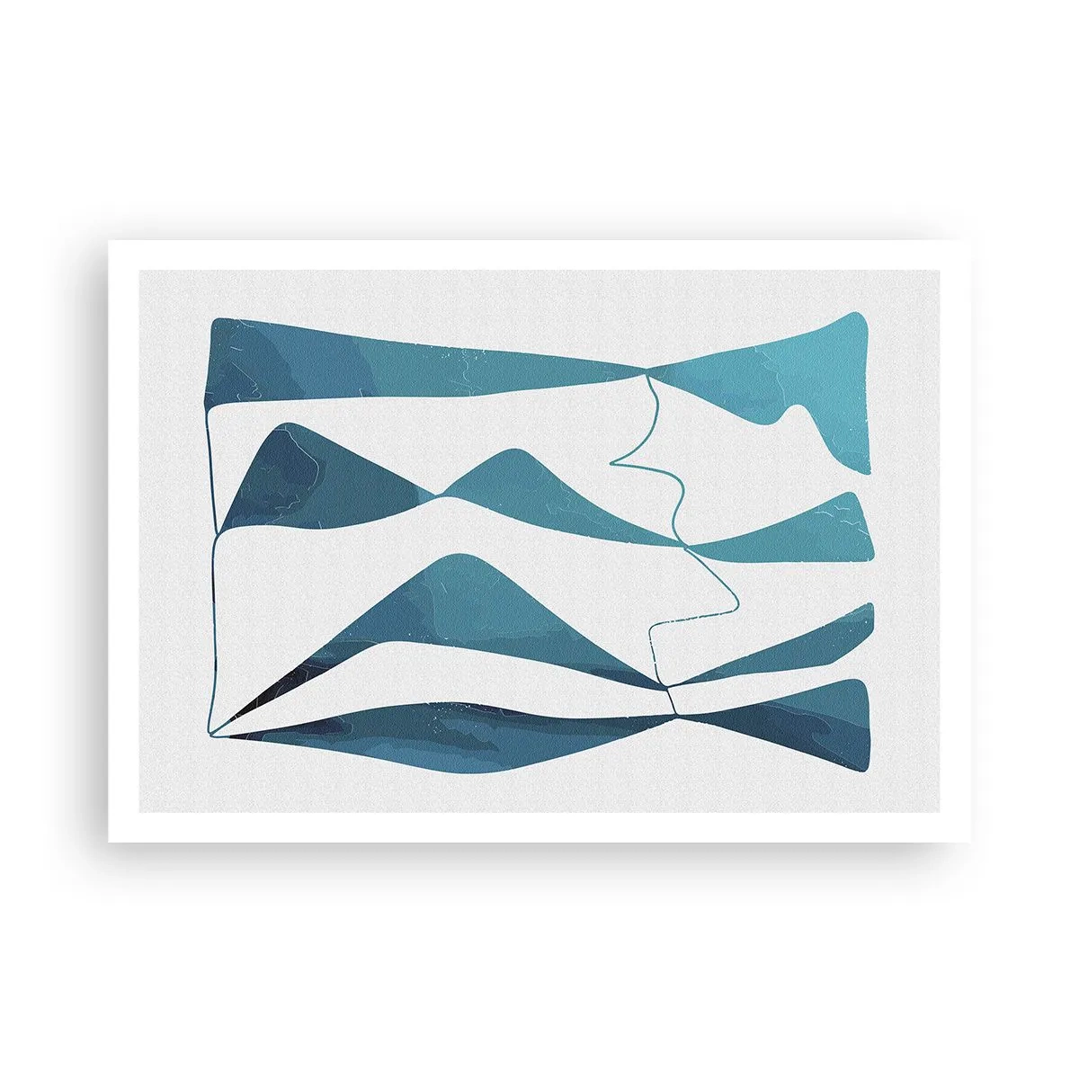 Affiche - Poster - Formes abstraites dans des tons de bleu sur fond blanc - 100x70cm - Abstraction : composé turquoise - Décoration murale moderne pour le salon et la chambre ARTTOR