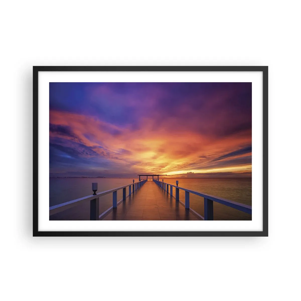 Affiche dans un cadre noir - Poster - Une jetée menant à la mer au coucher du soleil - 70x50cm - Sans fin - Décoration murale moderne pour le salon et la chambre ARTTOR