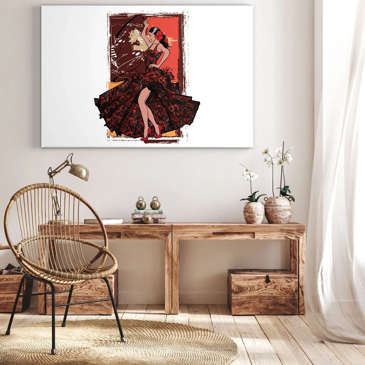 Impression sur toile - Image sur toile - Une danseuse en robe rouge et noire sur fond artistique - 120x80cm - Au rythme du cœur - Décoration murale moderne pour le salon et la chambre ARTTOR