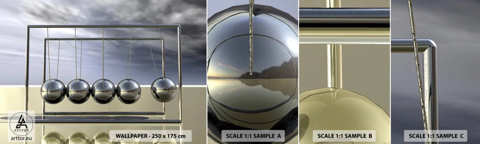 Échantillon De Papier Peint Standard Eco - Énergie du monde - Le pendule de Newton, La physique, Abstraction - 100x30 cm