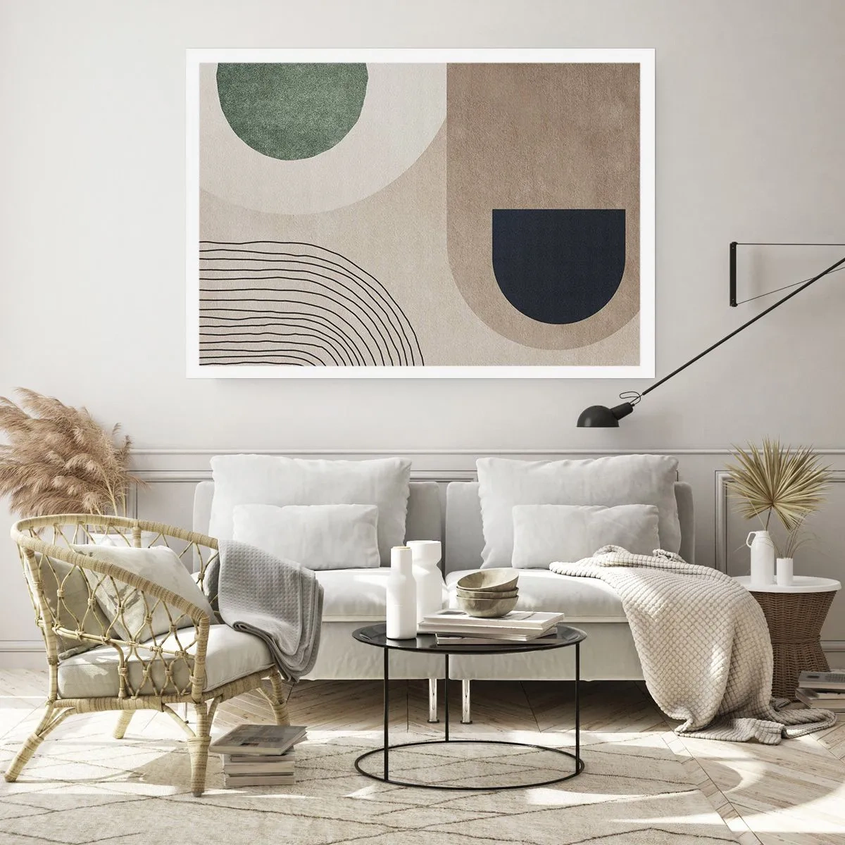 Affiche - Poster - Formes géométriques dans les tons beige et vert - 100x70cm - La douceur de l'ovale - Décoration murale moderne pour le salon et la chambre ARTTOR