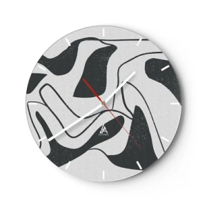 Horloge murale - Pendule murale - Formes abstraites en noir et blanc dans un style labyrinthe - 30x30cm - Amusement de labyrinthe abstrait - Décoration murale moderne pour le salon, la cuisine et la chambre ARTTOR