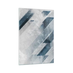 Impression sur verre - Image sur verre - Lignes abstraites dans des tons de gris et de bleu - 70x100cm - Composition spatiale - mouvement gris - Décoration murale moderne pour le salon et la chambre ARTTOR