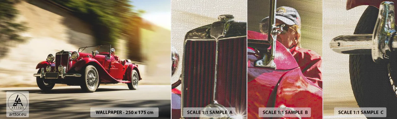 Échantillon de Papier Peint Premium Canvas - Plus belle que Nike de Samothrace - Voiture, Rétro, Cabriolet - 100x30 cm