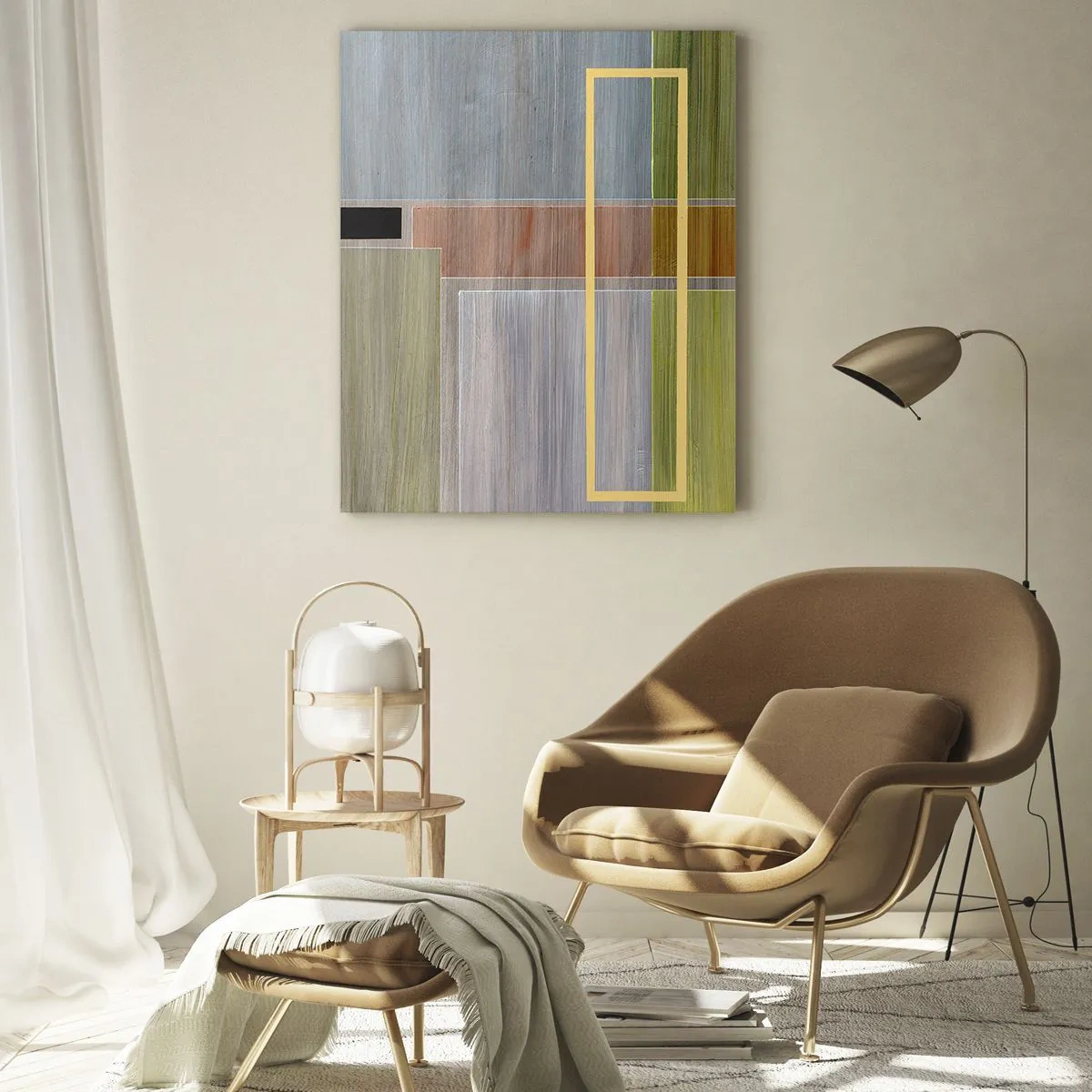 Impression sur verre - Image sur verre - Abstraction moderne avec des formes rectangulaires et des couleurs terreuses - 50x70cm - Simple et calme - Décoration murale moderne pour le salon et la chambre ARTTOR