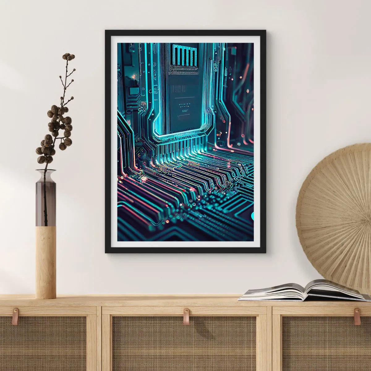 Affiche dans un cadre noir - Poster - Une vision futuriste d'un circuit intégré - 50x70cm - Je pense comme ça… - Décoration murale moderne pour le salon et la chambre ARTTOR