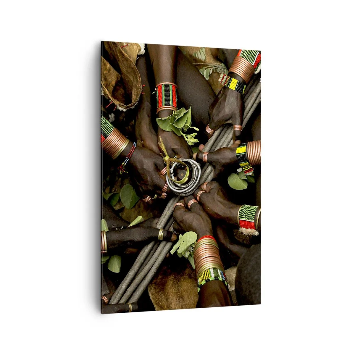 Impression sur toile - Image sur toile - Bracelets de main traditionnels dans un groupe de mains - 80x120cm - Nous sommes ensemble - Décoration murale moderne pour le salon et la chambre ARTTOR