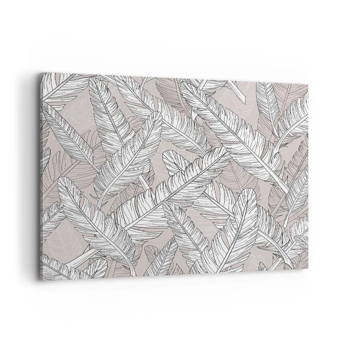 Impression sur toile - Image sur toile - Motif noir et blanc avec des feuilles de bananier sur un fond clair - 120x80cm - Un tourbillon de plumes - Décoration murale moderne pour le salon et la chambre ARTTOR