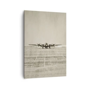 Impression sur toile - Image sur toile - Avion historique à l'aéroport en sépia - 70x100cm - Toujours prêt! - Décoration murale moderne pour le salon et la chambre ARTTOR