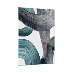 Impression sur verre - Image sur verre - Stries dynamiques dans les tons émeraude et noir sur fond blanc - 50x70cm - Sentiers émeraude et noirs - Décoration murale moderne pour le salon et la chambre ARTTOR