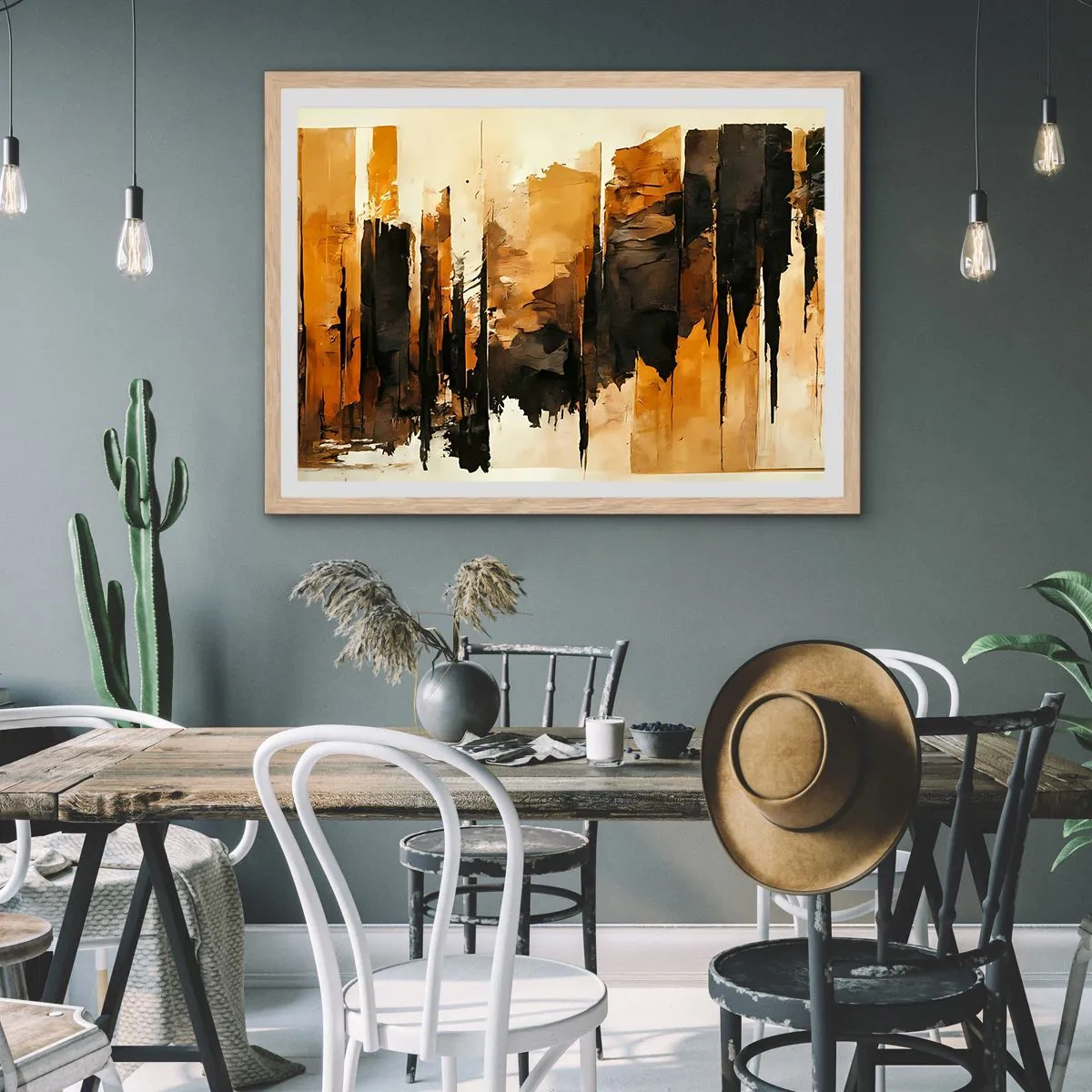 Affiche dans un chêne clair - Poster - Harmonie de noir et d'or - 40x30 cm