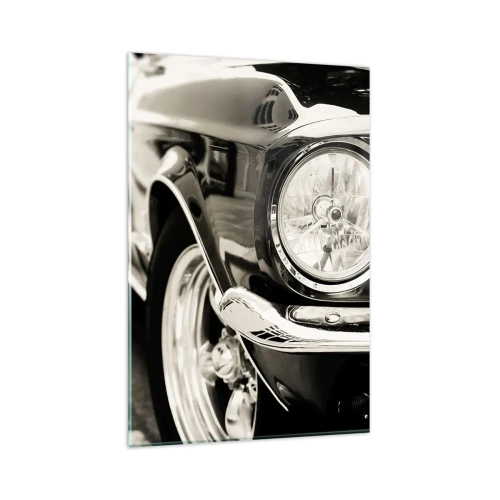 Impression sur verre - Image sur verre - Une voiture classique emblématique en noir et blanc élégant - 80x120cm - Brillance permanente - Décoration murale moderne pour le salon et la chambre ARTTOR