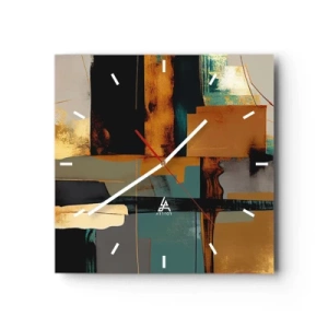 Horloge murale - Pendule murale - Composition abstraite avec des éléments dorés et turquoise - 30x30cm - Abstraction – lumière et ombre - Décoration murale moderne pour le salon et la chambre ARTTOR