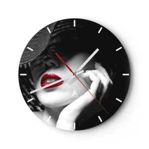 Horloge murale - Pendule murale - Portrait noir et blanc d'une femme aux lèvres rouges - 30x30cm - Étude écarlate - Décoration murale moderne pour le salon, la cuisine et la chambre ARTTOR