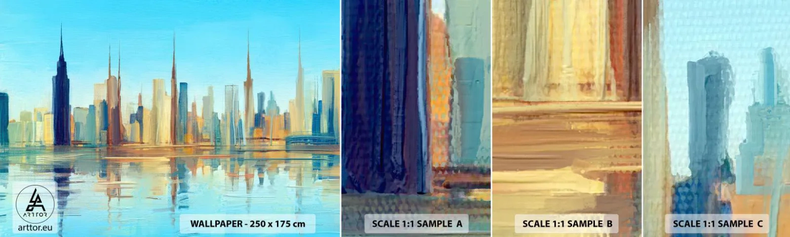 Échantillon de Papier Peint Autocollant Deluxe Sticker - Une métropole ensoleillée - Ville, Architecture, Morceau - 100x30 cm