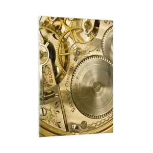 Impression sur verre - Image sur verre - Mécanisme de montre avec engrenages et détails visibles - 80x120cm - Marcher avec son temps - Décoration murale moderne pour le salon et la chambre ARTTOR