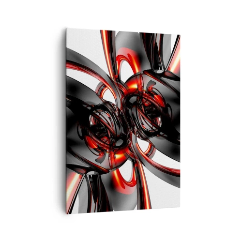 Impression sur toile - Image sur toile - Graphiques 3D abstraits avec des éléments noirs et rouges - 70x100cm - Mouvement de graphite et rouge - Décoration murale moderne pour le salon et la chambre ARTTOR