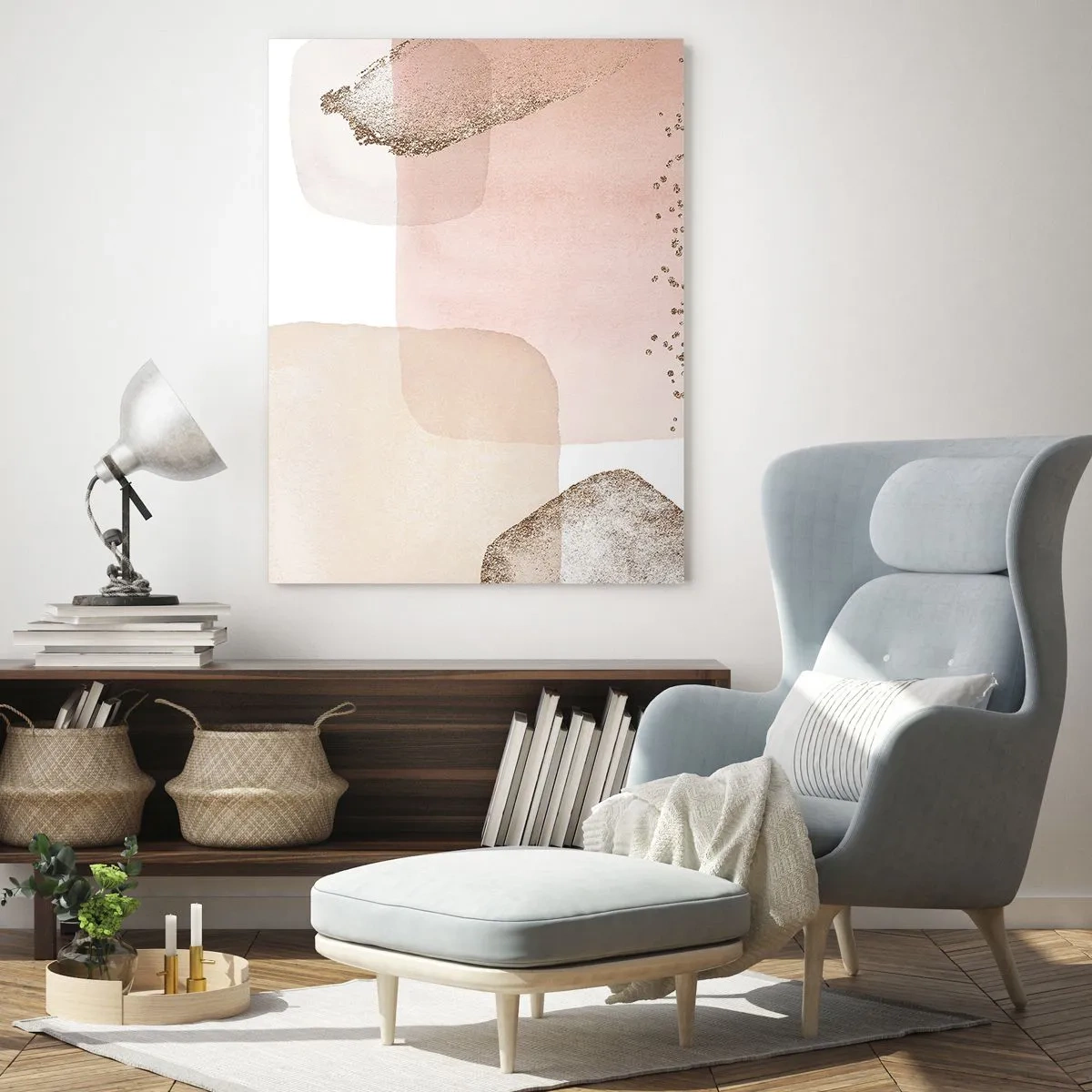 Impression sur verre - Image sur verre - Taches pastel avec éléments dorés - 70x100cm - Regard à travers la couleur - Décoration murale moderne pour le salon et la chambre ARTTOR