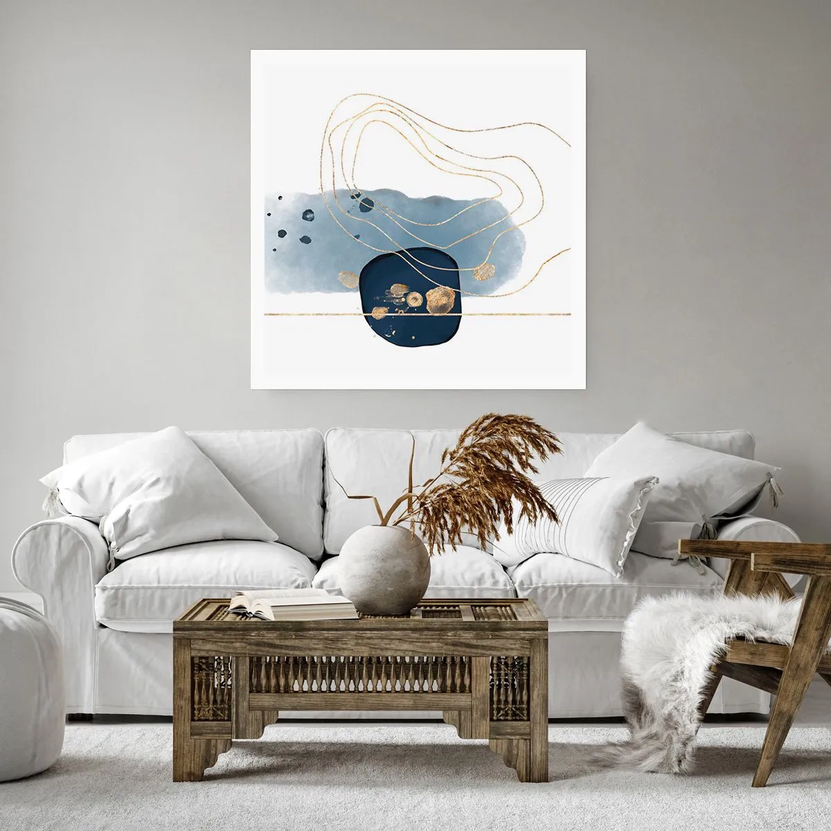 Affiche - Poster - Fantaisie bleu et or - 40x40 cm