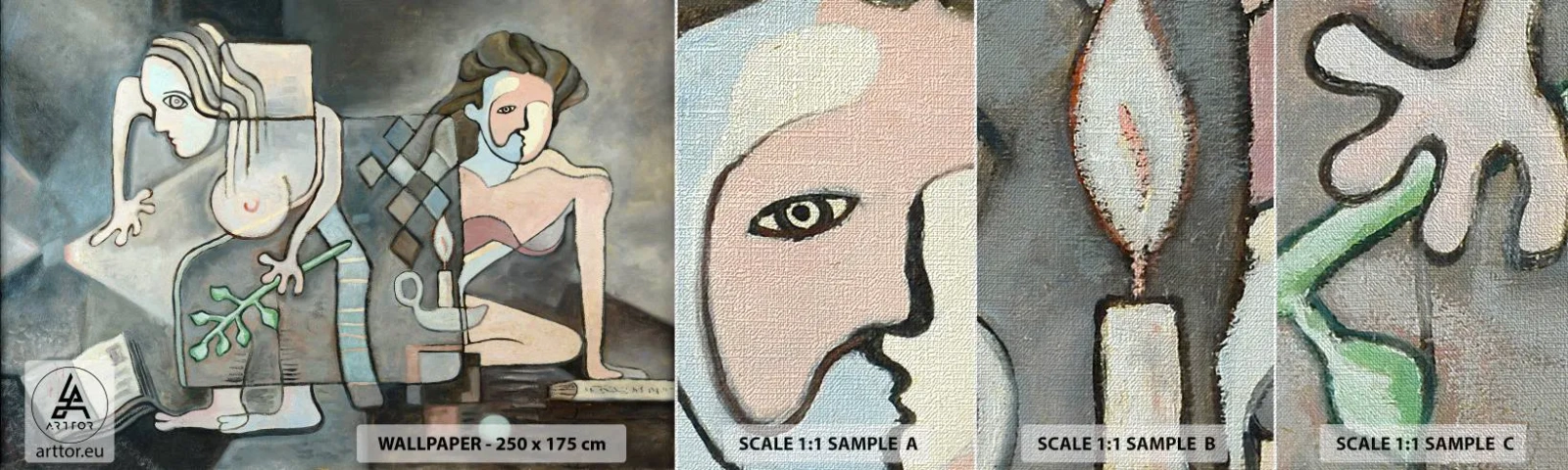 Échantillon de Papier Peint Premium Canvas - Mosaïque d'esprit et de matière - Abstraction, Cubisme, Personnes - 100x30 cm