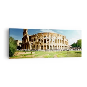 Impression sur toile - Image sur toile - Le Colisée de Rome entouré de verdure et de ciel bleu - 140x50cm - On entend encore la détonation de l'arme - Décoration murale moderne pour le salon et la chambre ARTTOR