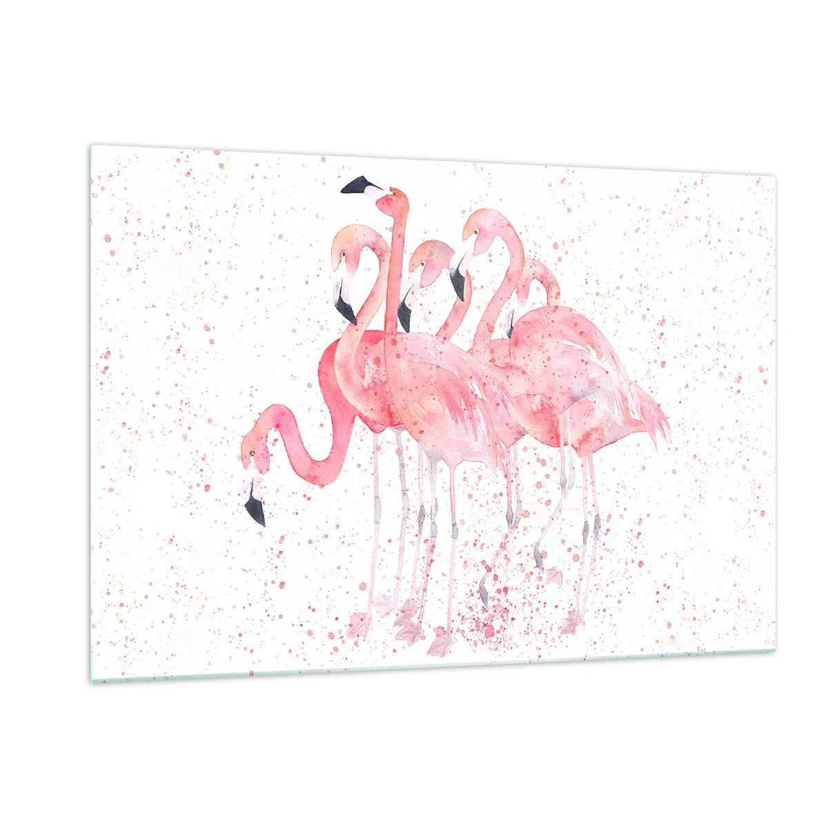 Impression sur verre - Image sur verre - Flamants roses à l'aquarelle sur fond clair avec des taches délicates - 120x80cm - Ensemble rose - Décoration murale moderne pour le salon et la chambre ARTTOR