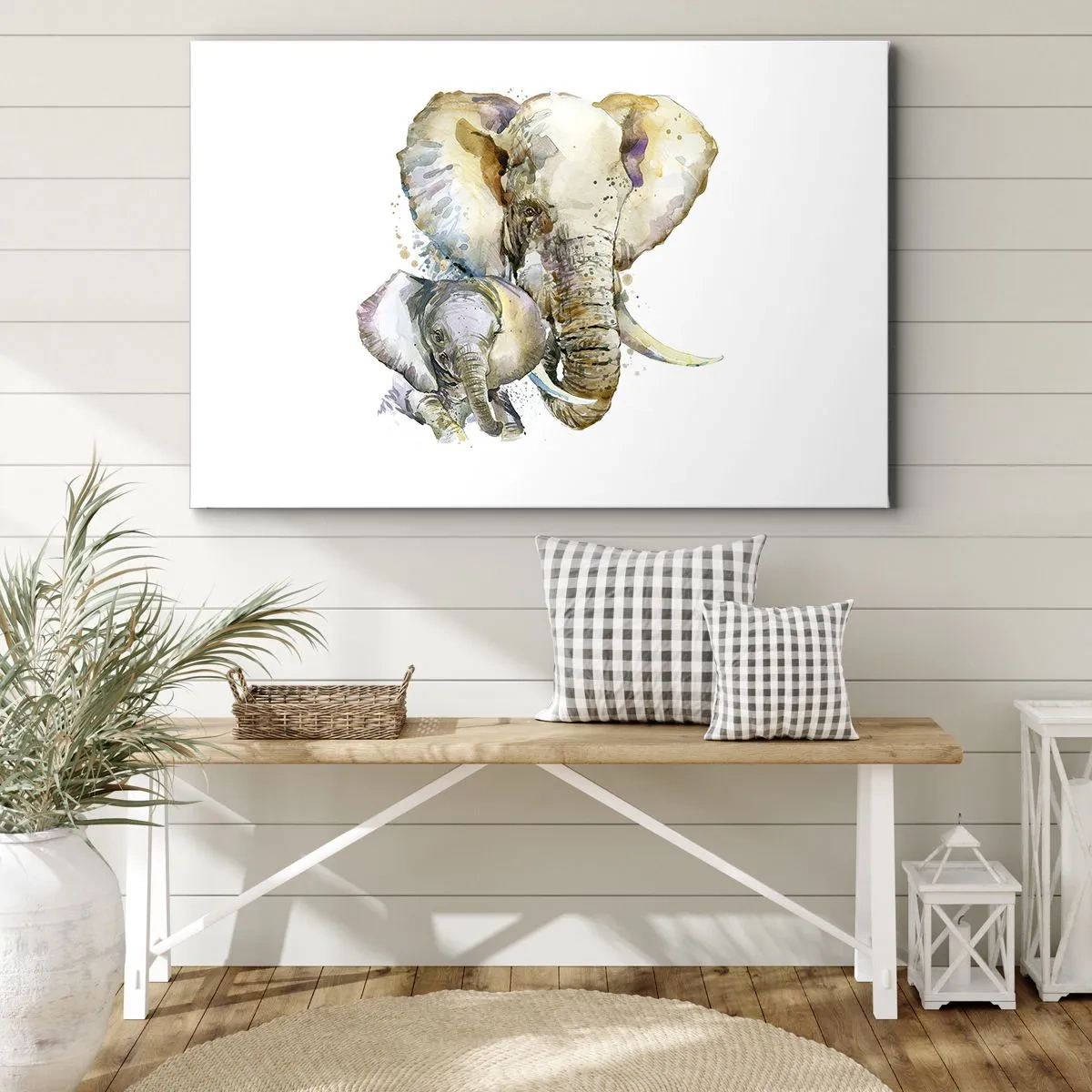 Impression sur toile - Image sur toile - Éléphants à l'aquarelle aux couleurs subtiles - 100x70cm - Rien ne peut égaler maman - Décoration murale moderne pour le salon et la chambre ARTTOR
