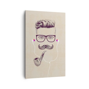 Impression sur toile - Image sur toile - Portrait rétro d'un homme avec une pipe, des écouteurs et des lunettes - 80x120cm - Un vrai homme? - Décoration murale moderne pour le salon et la chambre ARTTOR