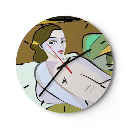 Horloge murale - Pendule murale - Une figure féminine de style cubiste sur un fond abstrait - 30x30cm - Portrait intime - Décoration murale moderne pour le salon, la cuisine et la chambre ARTTOR