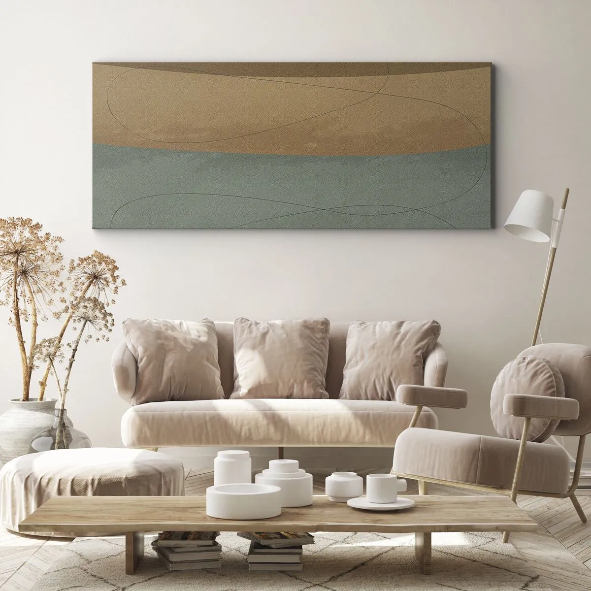 Impression sur toile - Image sur toile - Composition abstraite dans des tons de terre naturels - 160x50cm - Composition horizontale - Décoration murale moderne pour le salon et la chambre ARTTOR