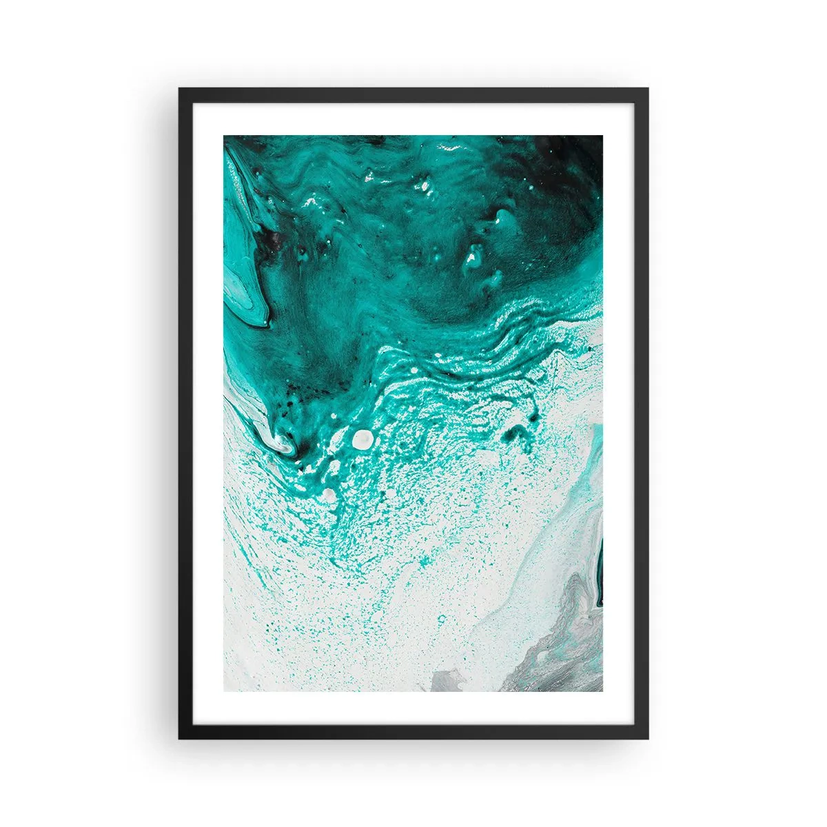 Affiche dans un cadre noir - Poster - Motif abstrait en turquoise et blanc - 50x70cm - Se fondre dans le bleu et le turquoise - Décoration murale moderne pour le salon et la chambre ARTTOR