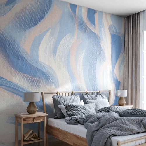 Papier Peint Autocollant Deluxe Sticker - Vagues bleues - Pastel, Minimalisme, Morceau - 100x70 cm