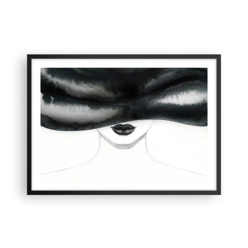 Affiche dans un cadre noir - Poster - Un portrait subtil d'une femme au visage couvert dans un style monochrome. - 70x50cm - Un mystère sensuel - Décoration murale moderne pour le salon et la chambre ARTTOR