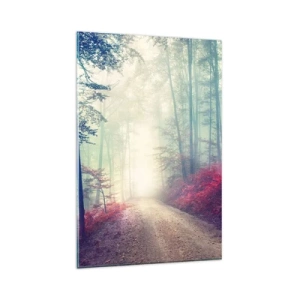 Impression sur verre - Image sur verre - Un sentier forestier magique entouré d'arbres et de brouillard - 80x120cm - Comme c'est bon de se lever à l'aube - Décoration murale moderne pour le salon et la chambre ARTTOR