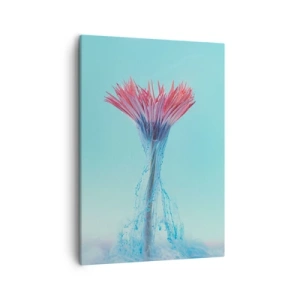 Impression sur toile - Image sur toile - Une fleur rose et bleue dans un arrangement artistique sur un fond pastel - 50x70cm - Dans une étreinte vivifiante - Décoration murale moderne pour le salon et la chambre ARTTOR