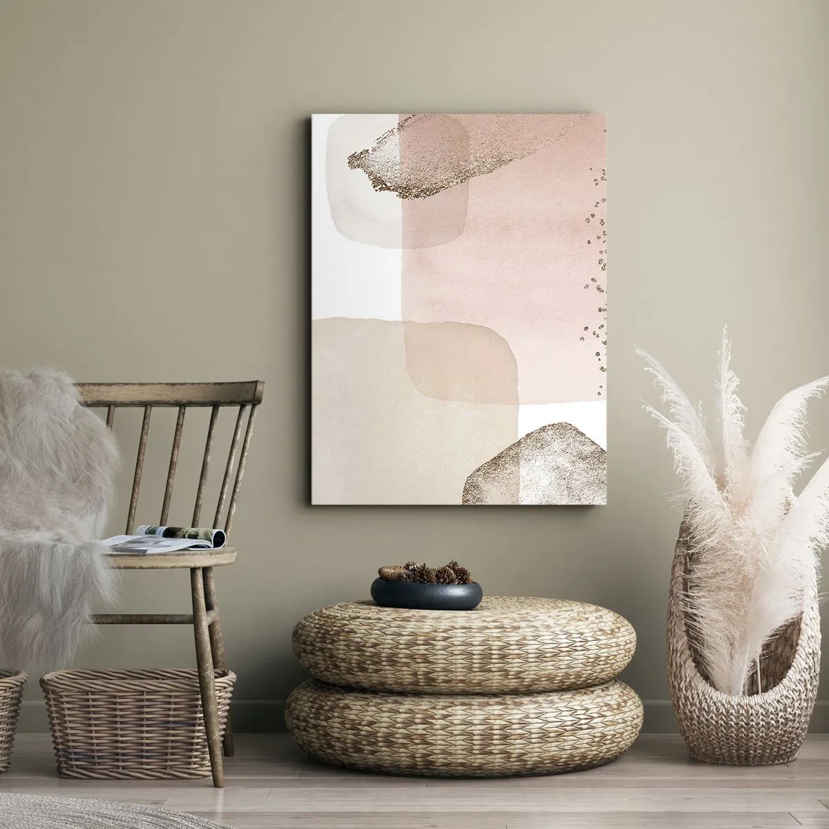 Impression sur toile - Image sur toile - Taches pastel avec éléments dorés - 80x120cm - Regard à travers la couleur - Décoration murale moderne pour le salon et la chambre ARTTOR