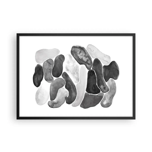 Affiche dans un cadre noir - Poster - Abstraction en noir et blanc avec des taches irrégulières sur fond blanc - 70x50cm - Abstraction rocheuse - Décoration murale moderne pour le salon et la chambre ARTTOR
