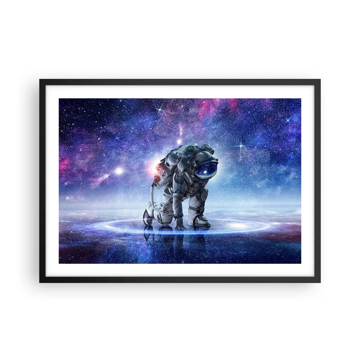 Affiche dans un cadre noir - Poster - Astronaute dans un paysage galactique - 70x50cm - Le ciel étoilé au dessus de moi - Décoration murale moderne pour le salon et la chambre ARTTOR