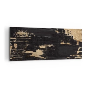 Impression sur toile - Image sur toile - Composition abstraite dans les tons de noir et d'or - 120x50cm - Empreinte du toucher - Décoration murale moderne pour le salon et la chambre ARTTOR